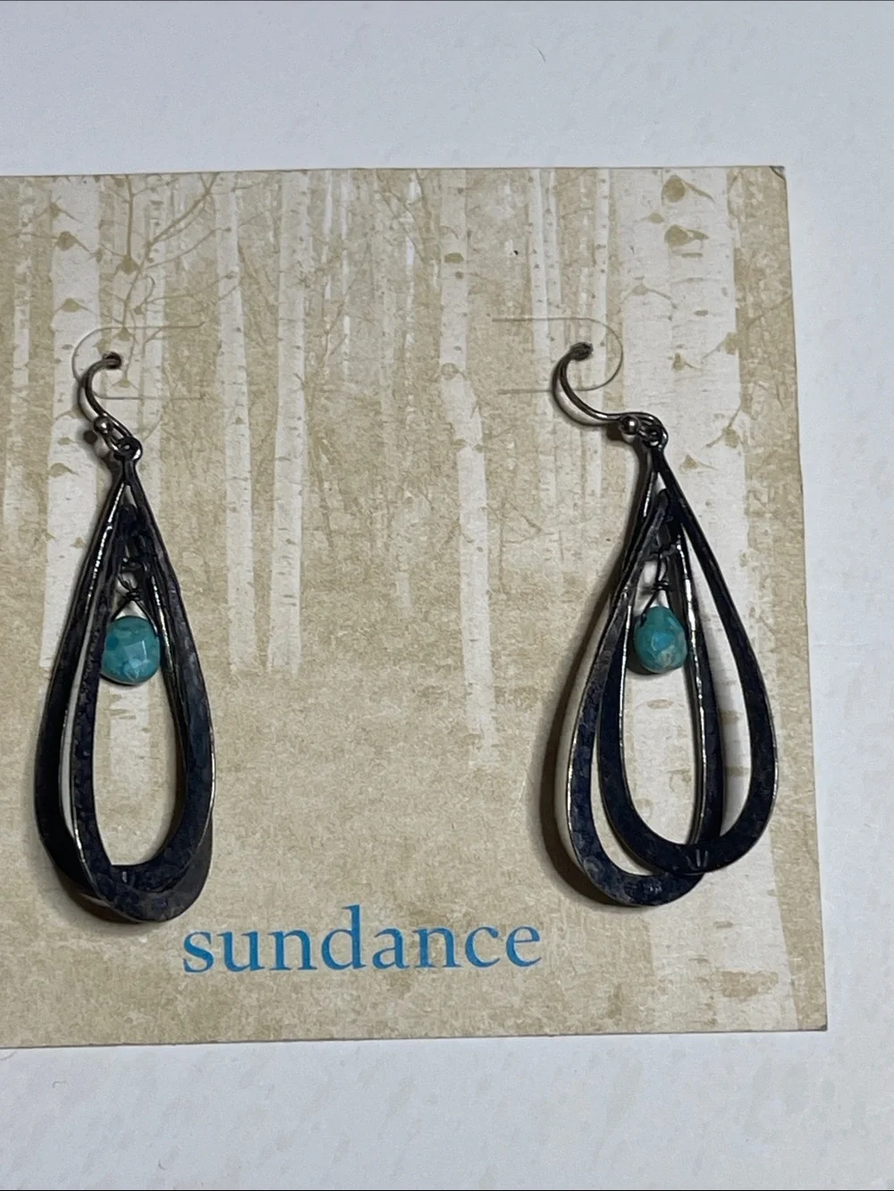Sundance Black Teardrop Earrings with Turquoise Bead